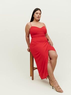 Kourtney Dress Es Reformation Crimson Tie-Strap Midi Dress